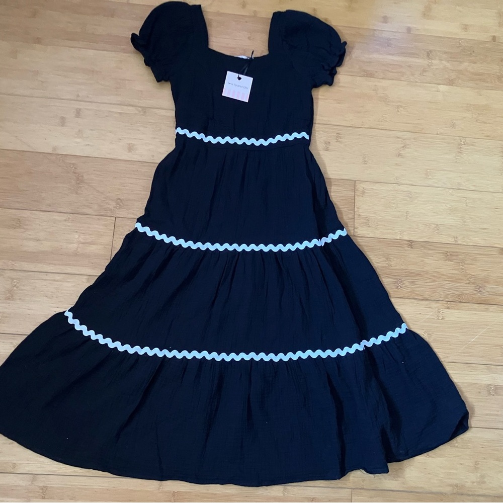 NWT Girls Size 10 Black & White Ric Rac Tiered Maxi Dress - Picture 2 of 2